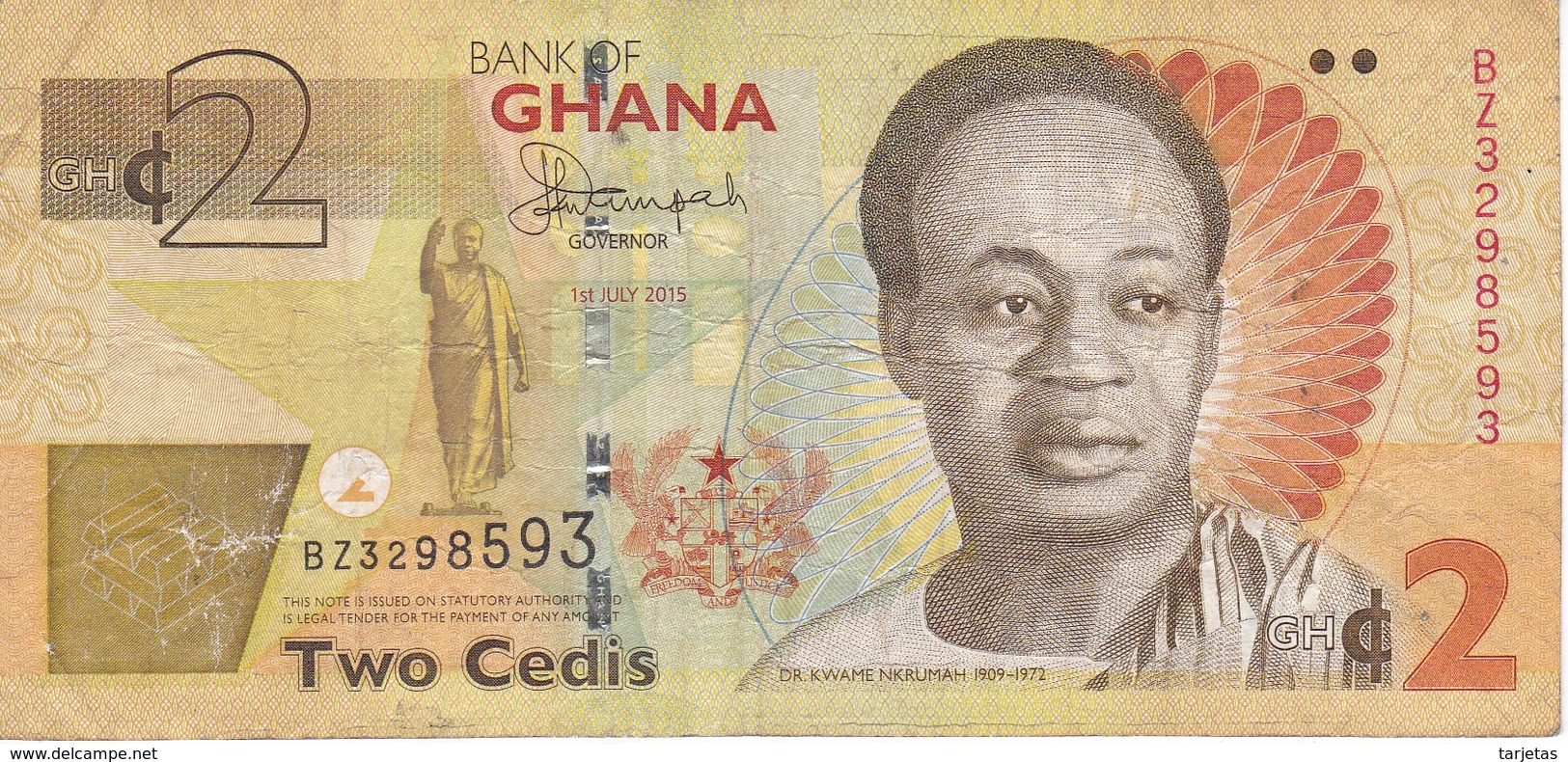 BILLETE DE GHANA DE 2 CEDIS DEL AÑO 2015 (BANKNOTE) - Ghana