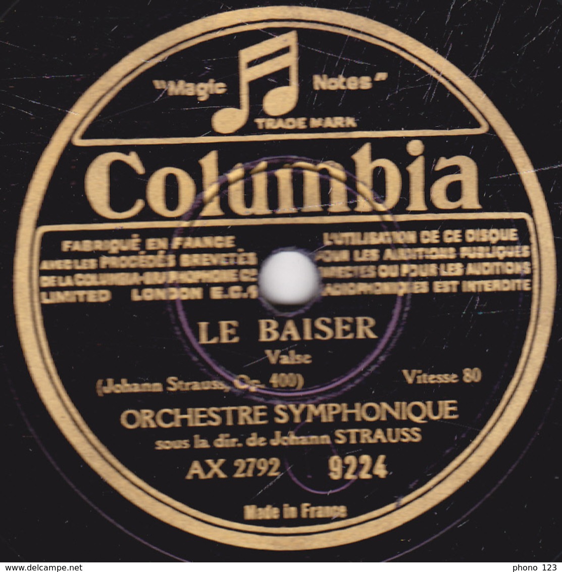 78 Trs - 25 Cm - état TB - AIMER BOIRE & CHANTER - LE BAISER  - ORCHESTRE SYMPHONIQUE - 78 T - Disques Pour Gramophone