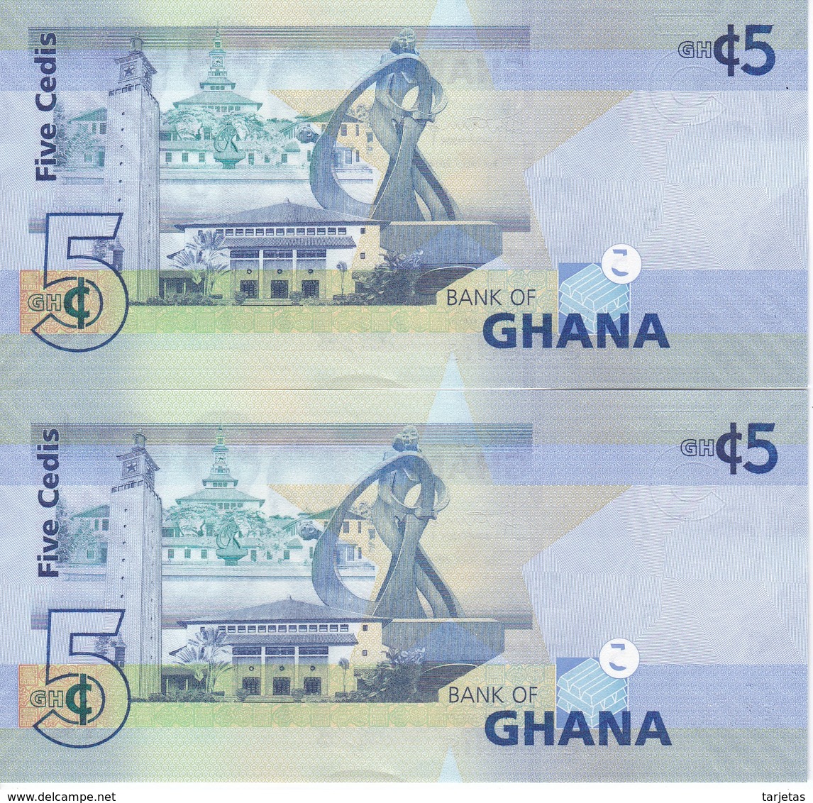 PAREJA CORRELATIVA DE GHANA DE 5 CEDIS DEL AÑO 2014 SIN CIRCULAR - UNCIRCULATED (BANKNOTE) - Ghana