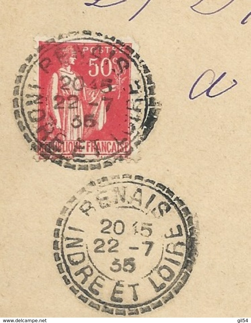 LSC AFFR  Par Yvert N° 283 Oblitéré Du Cachet Du Bureau De Distribution De Benais Le 22/07/1935 Lx0114 - 1932-39 Paz