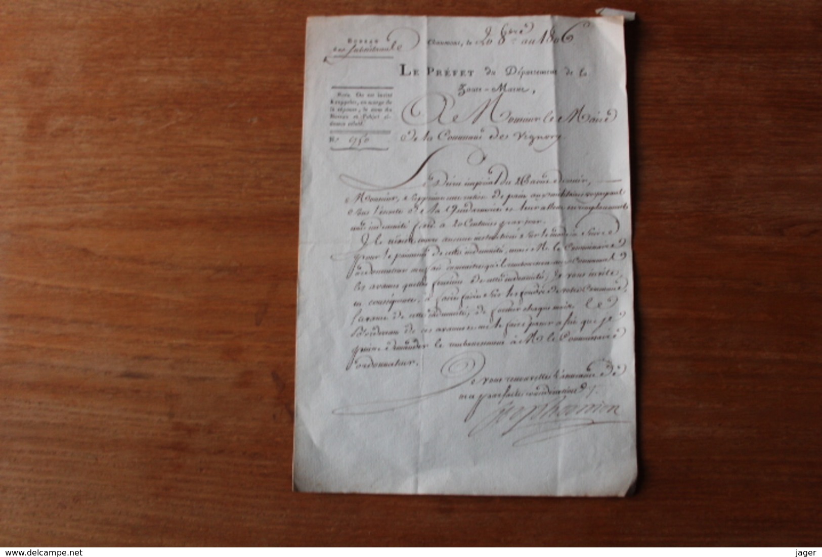 Lettre Au Maire De Vignory Haute Marne 1806   Militaire - Documents Historiques