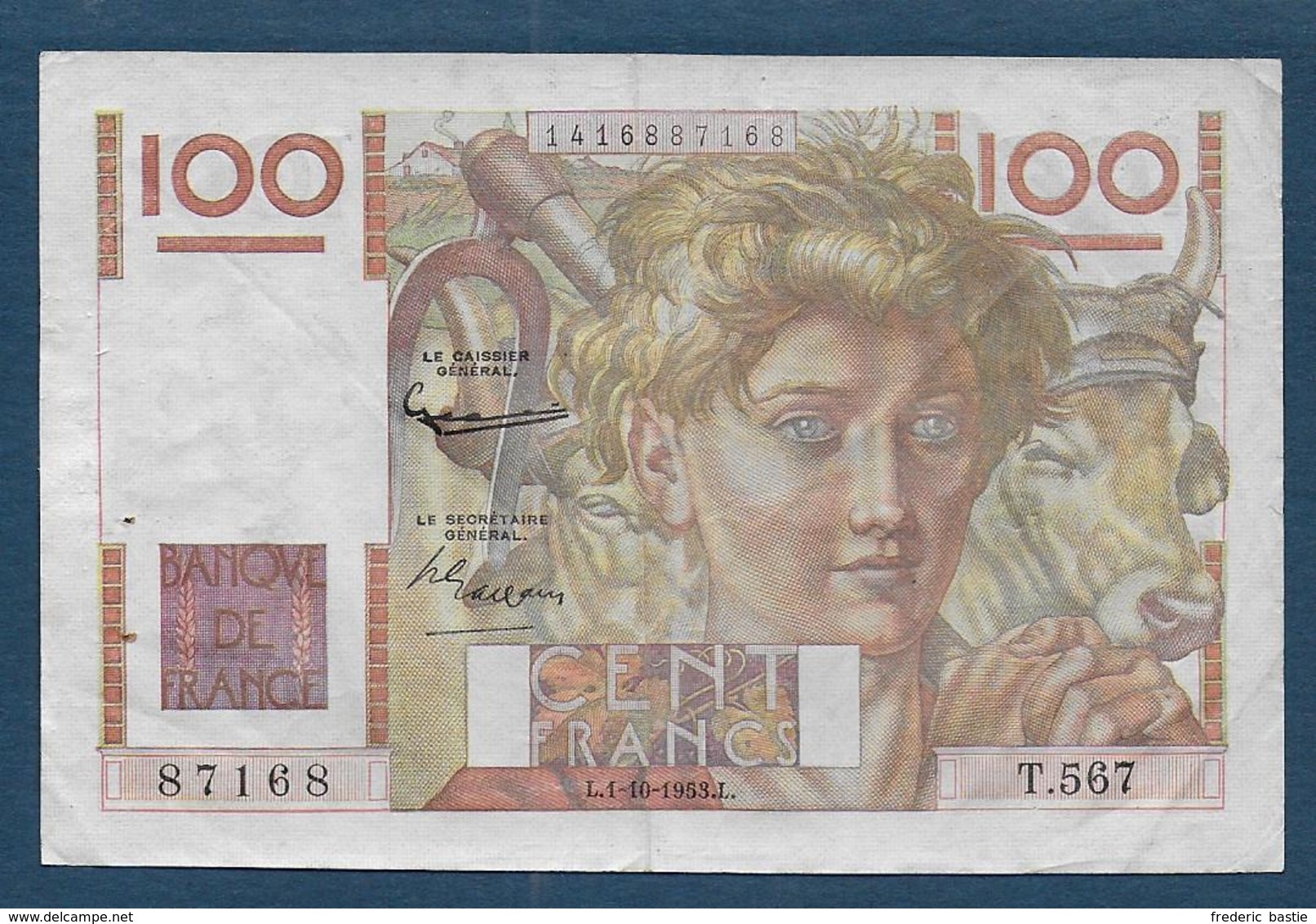 Billet 100 F  Jeune Paysan Du 1 - 10 - 1953 - 100 F 1945-1954 ''Jeune Paysan''