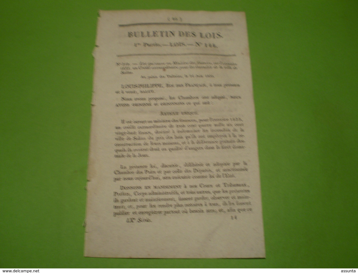 Bulletin Des Lois : Crédit Pour Les Incendiés De Salins & Forêt De La Joux . Echange Forêt De Borne, Bois De Varennes... - Décrets & Lois