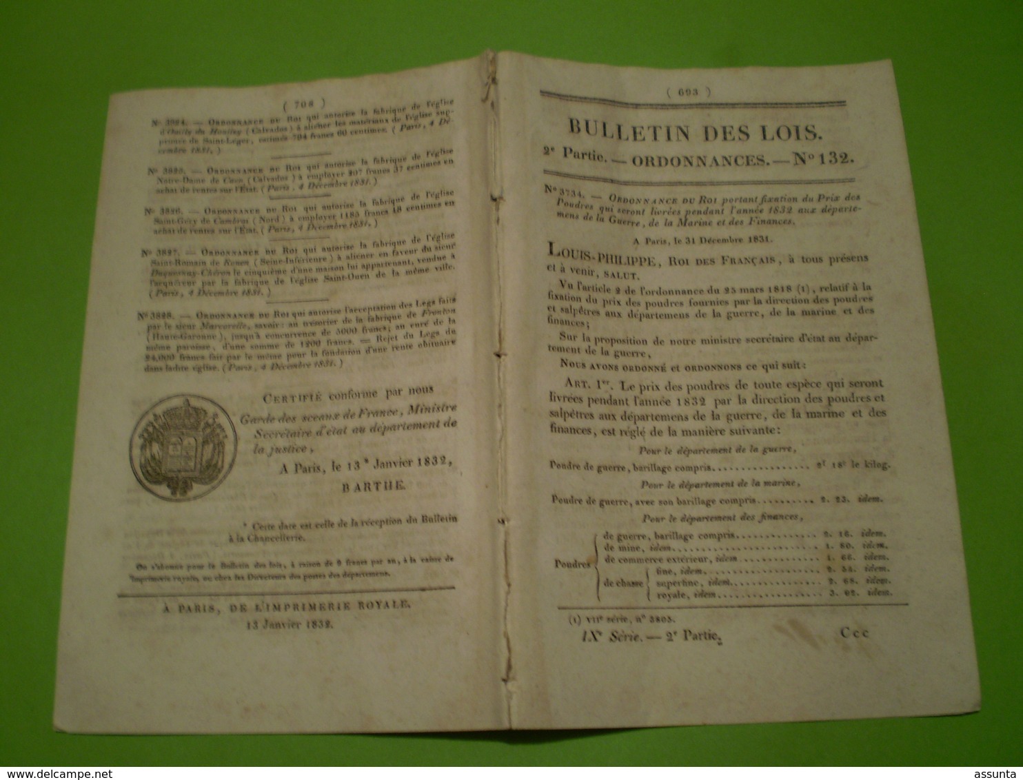 Loi : Prix Des Poudres. Pont Sur La Saône à Soing, Sur La Vienne à L'Ile Bouchard Avec Tarif Des Droits De Passage+ Ordo - Gesetze & Erlasse