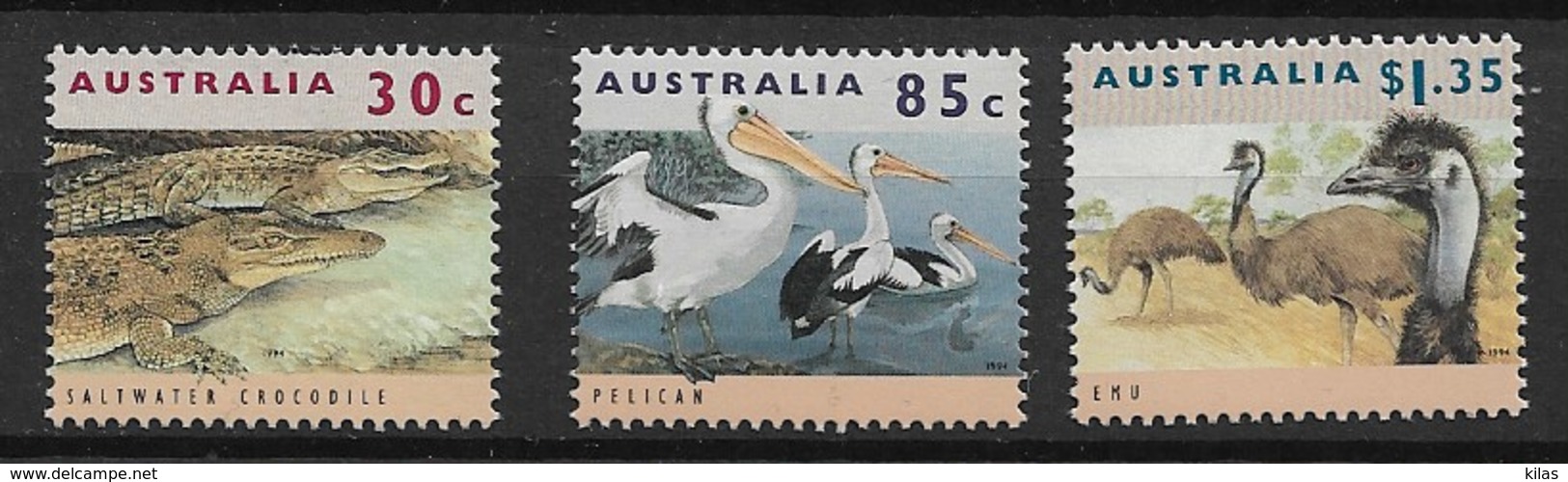 AUSTRALIA 1994, Crocodile, Pelican And Ostriches - Autruches