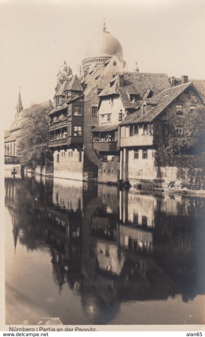 Nuernberg Germany, Partie An Der Pegnitz River Scene Houses, C1920s/30s Vintage Real Photo Postcard - Nuernberg