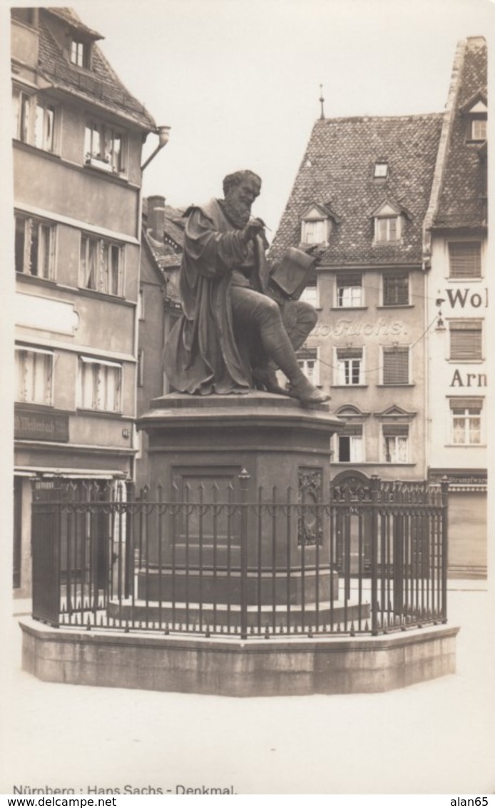 Nuernberg Germany, Hans Sachs Denkmal Monument To Playwright And Poet, C1920s/30s Vintage Real Photo Postcard - Nuernberg
