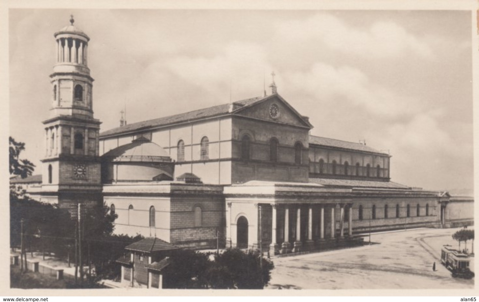 Rome Italy, San Paolo Saint Paul Basillica, Street Car In Front, C1910s/20s Vintage Real Photo Postcard - Churches