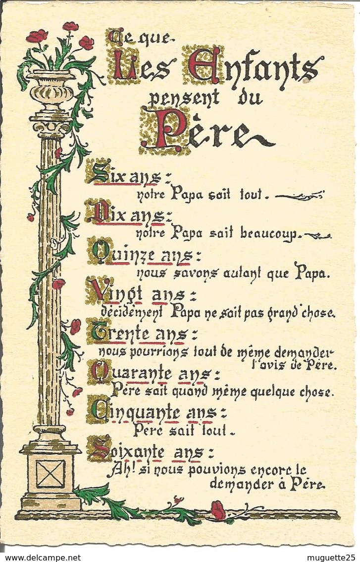 Carte Avec Enluminures ( Ce Que Les Enfants Pensent Du Père)  Format 9.5x 14 Cm - Philosophie & Pensées