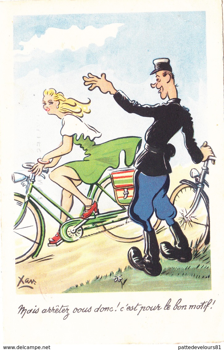 CPSM Grivoise Pin-up Sexy Gendarme Vélo Bicyclette Cyclisme Cycling Radsport Humour Illustrateur XAV - Other & Unclassified