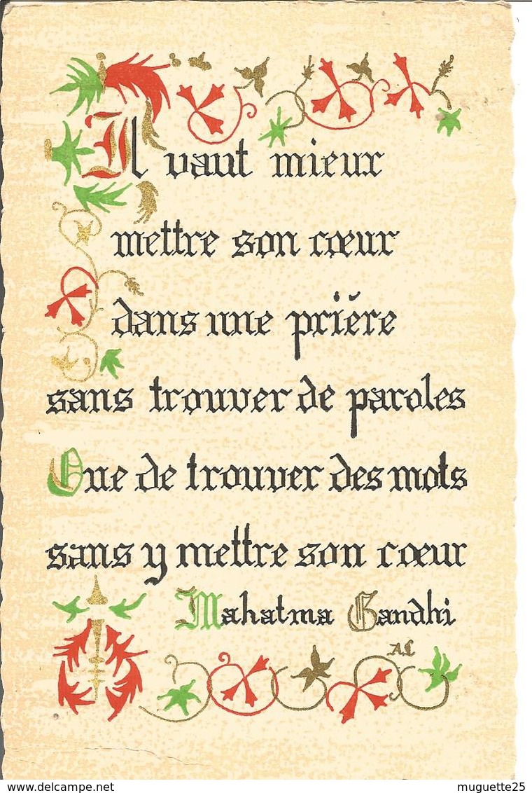 Carte Avec Enluminures ( Maximes  Mahatma Gandhi)  Format 9.5x 14 Cm - Filosofie