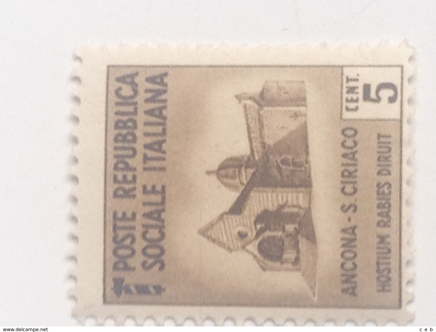 Sello República Social Italiana. 5 Cts. Fascista. II Guerra Mundial. 1939-1945. Ancona, San Ciriaco. Sin Circular - Nuevos