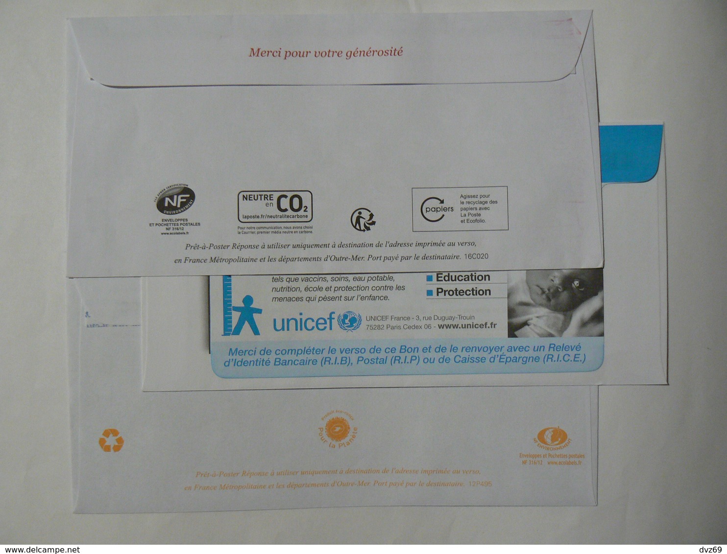 2 Enveloppes Postréponse Prio 20g, Beaujard + APPRENTIS D'AUTEUIL, Validité Permanente TB + 1 Enveloppe T UNICEF. - Prêts-à-poster: Réponse