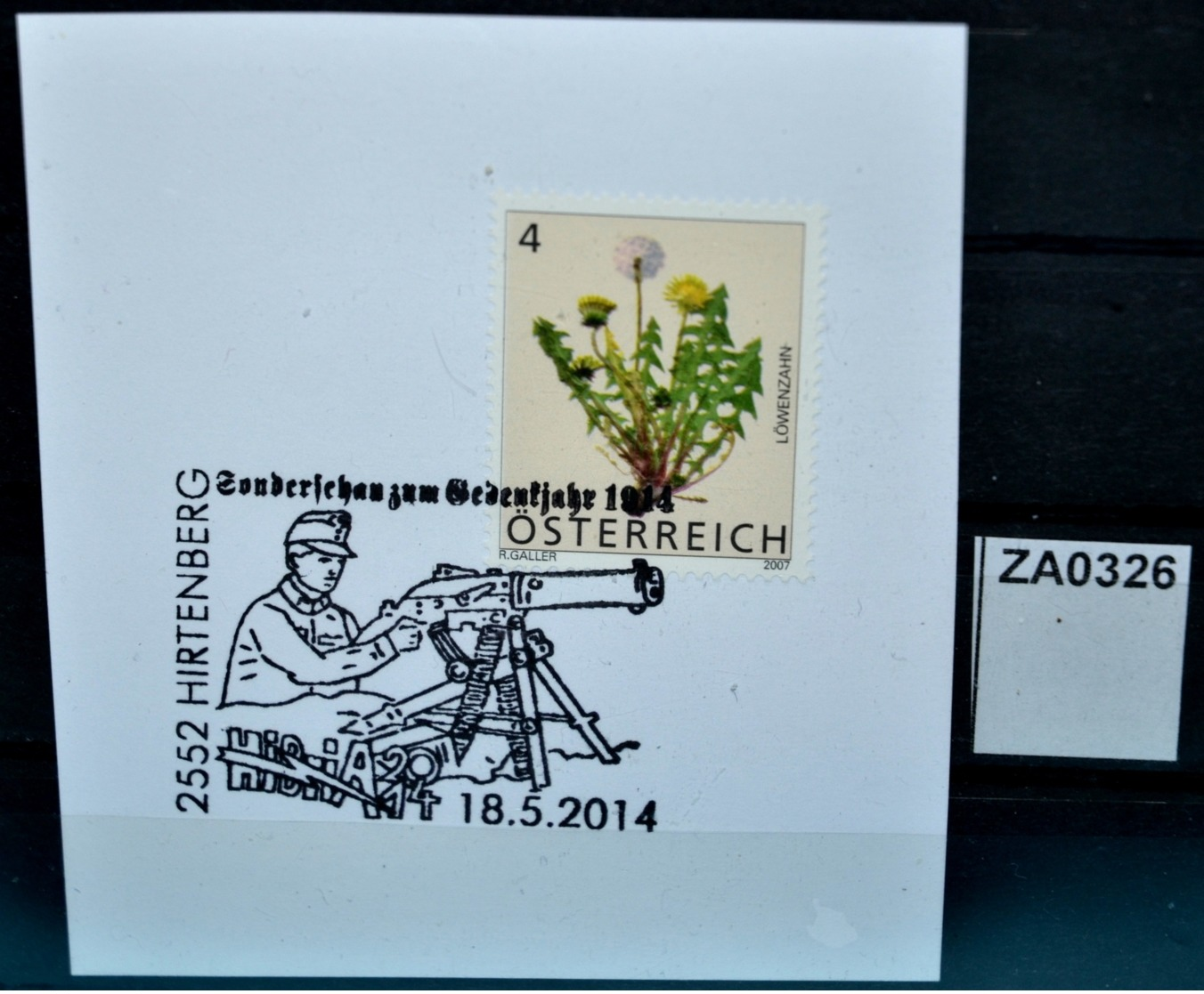 ZA0326 HIBRIA 2014, Gedenkjahr 2014, WW I, 1. Weltkrieg, Maschinengewehr, Waffe, 2552 Hirtenberg AT 17.5.2014 - Franking Machines (EMA)