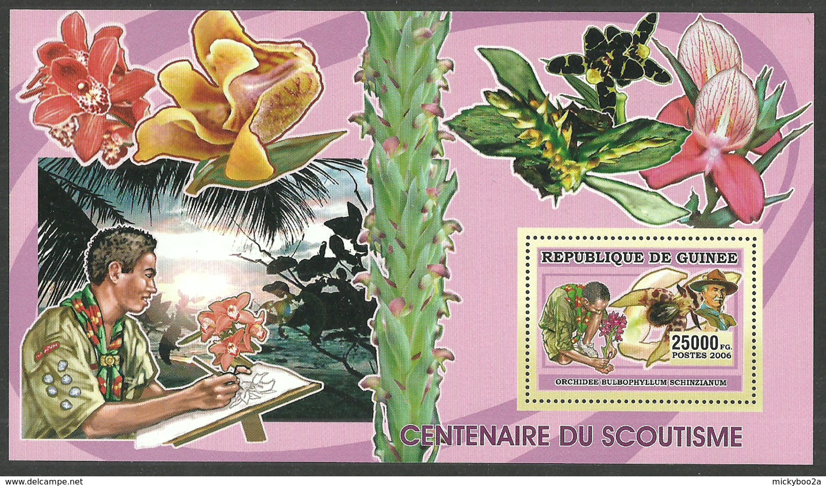 GUINEA 2006 BOY SCOUTS FLOWERS ORCHIDS M/SHEET MNH - Guinea (1958-...)