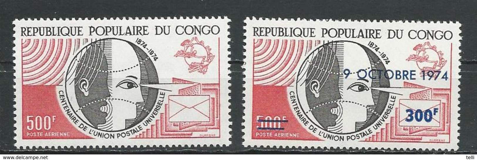 CONGO Scott C190, C194 Yvert PA191, PA194 (2) ** Cote 11,00 $ 1974 - Neufs