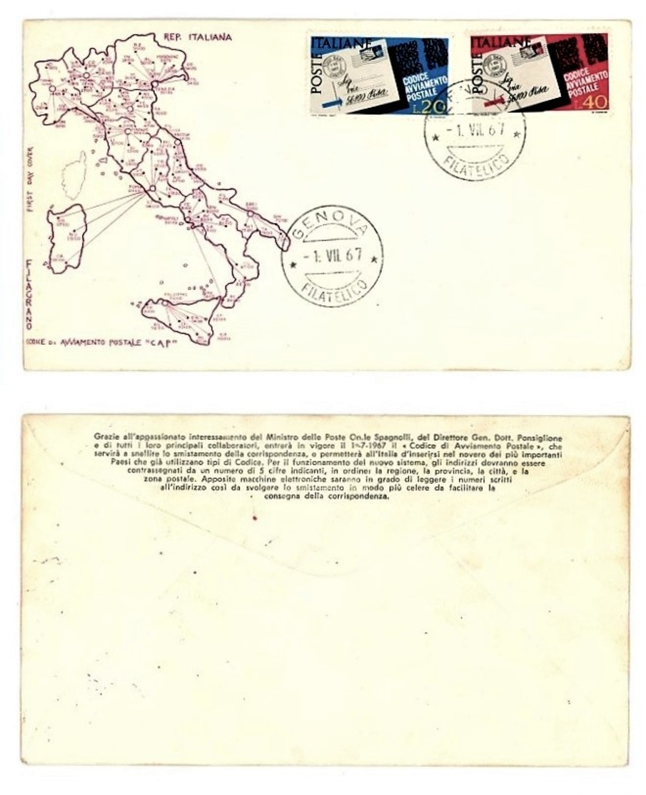 BUSTA FILAGRANO FDC -ADOZIONE CAP -1967 (4/11) - FDC