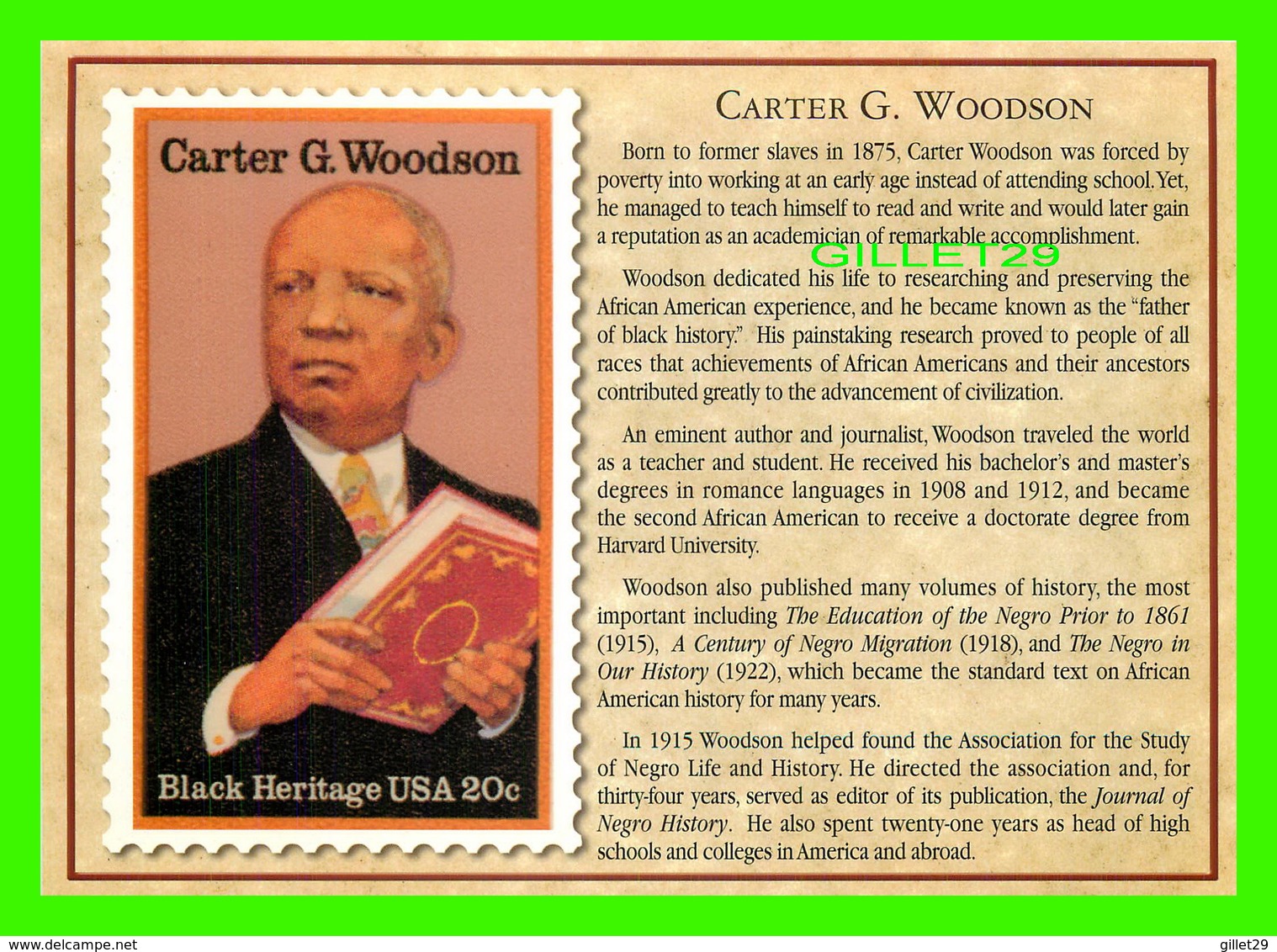 TIMBRES REPRÉSENTATIOINS - GREAT AMERICAN WRITERS, CARTER G. WOODSON (1875-1950) - STAMP ISSUE DATE,1984 - - Timbres (représentations)