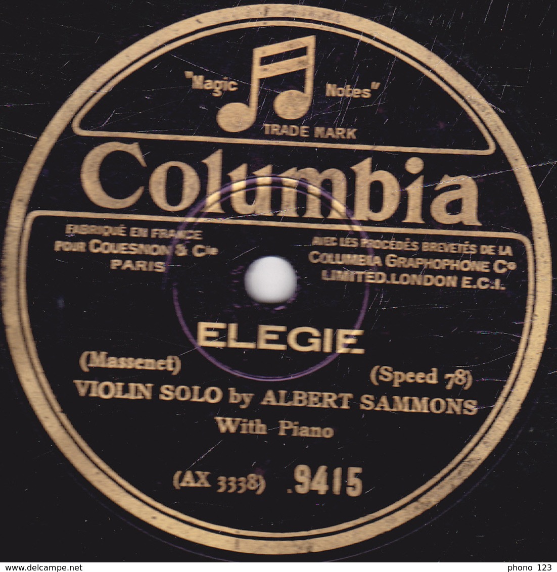 78 Trs - 25 Cm - état EX - THAIS MEDITATION - ELEGIE - VIOLON SOLO By ALBERT SAMMONS - 78 T - Disques Pour Gramophone
