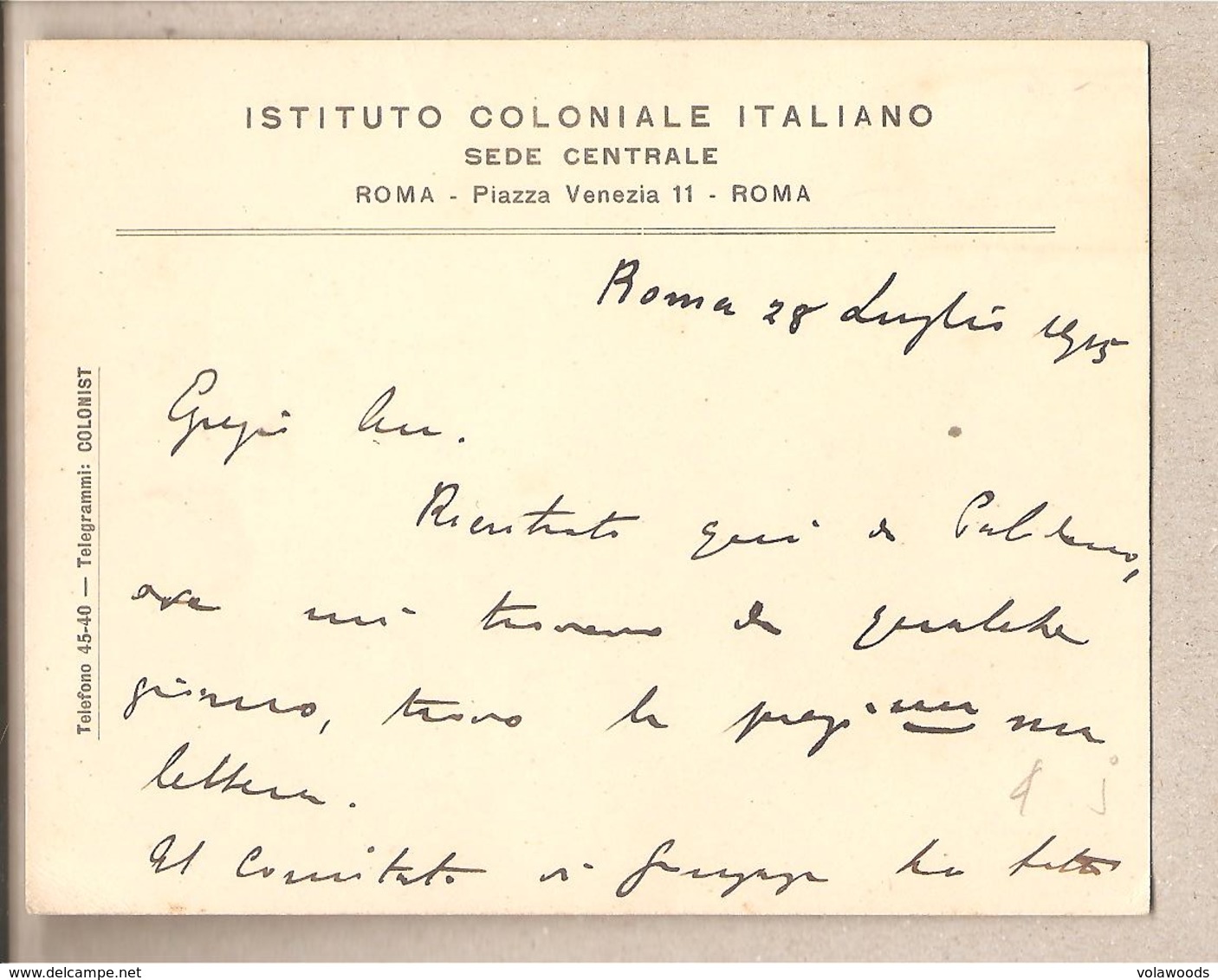 Italia - Istituto Coloniale Italiano - 28/07/1915 * G - Manuscritos