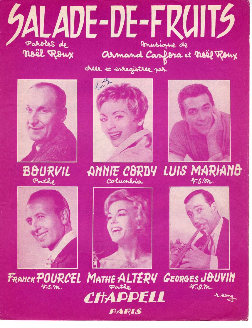 40 60 ANNIE CORDY PARTITION LUIS MARIANO SALADE DE FRUITS BOURVIL ALTÉRY POURCEL JOUVIN 1959 GUITARE SAX CLARINETTE ACCO - Autres & Non Classés