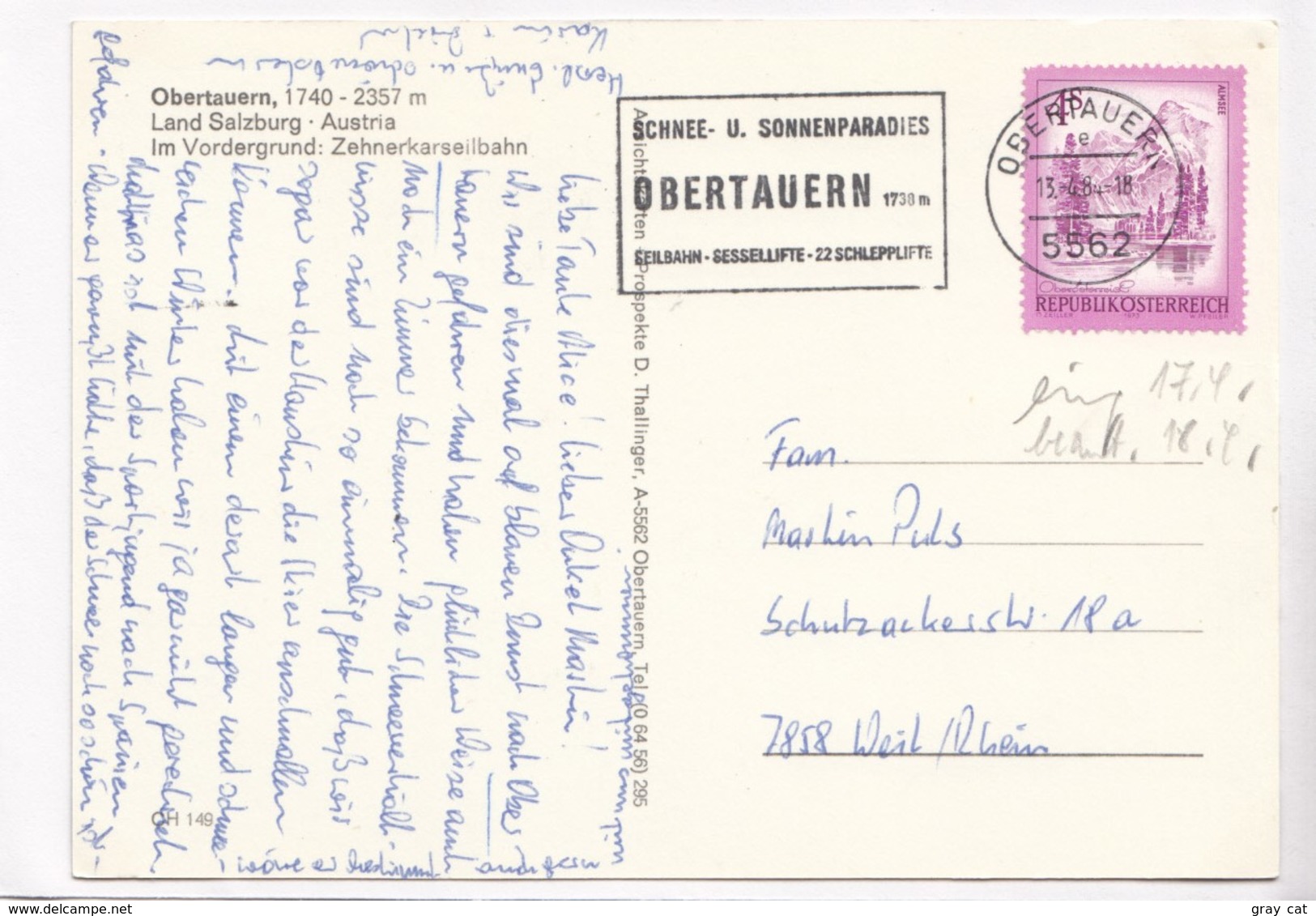 Obertauern, 1740-2357 M, Land Salzburg, Austria, Used Postcard [22319] - Other & Unclassified