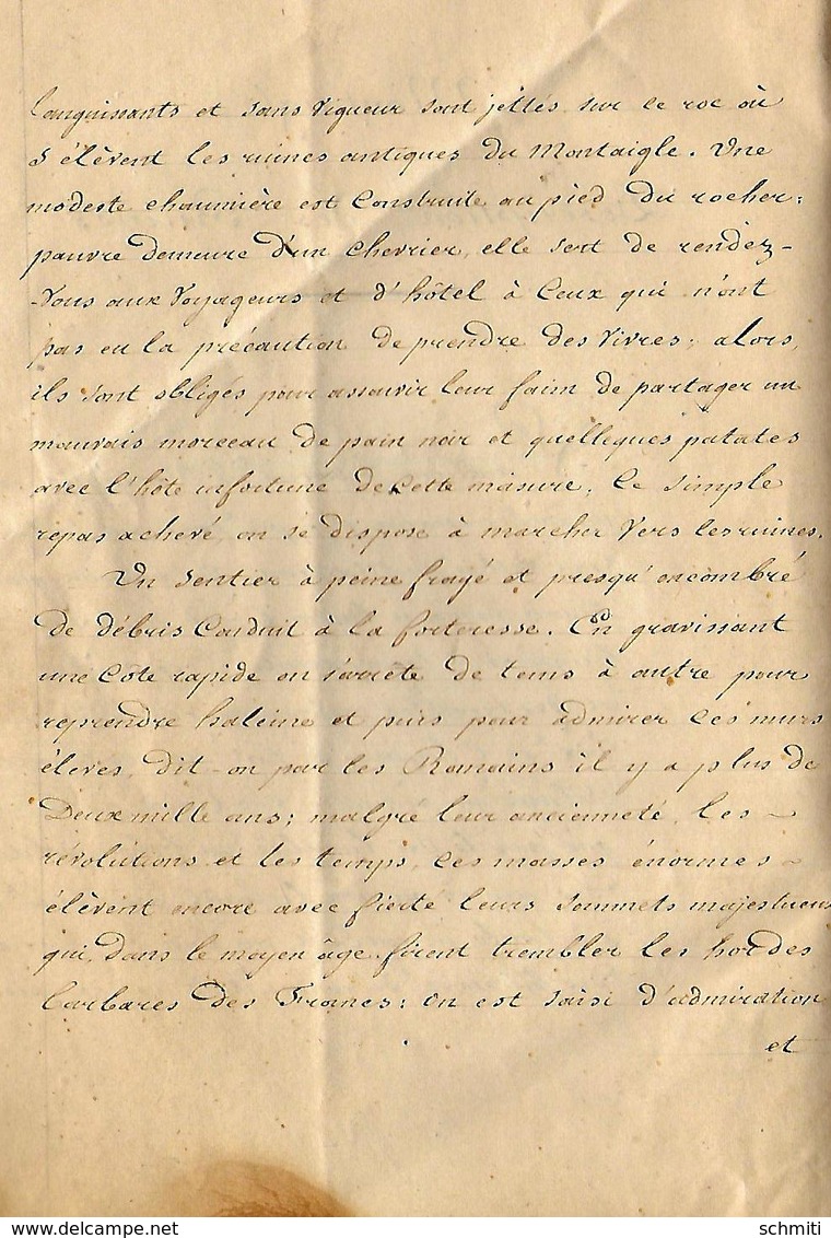 -Manuscrit,année 1838 Des Ruines De Montaigle,descriptions Et Impressions13 Pages De Descriptions - Manuscrits