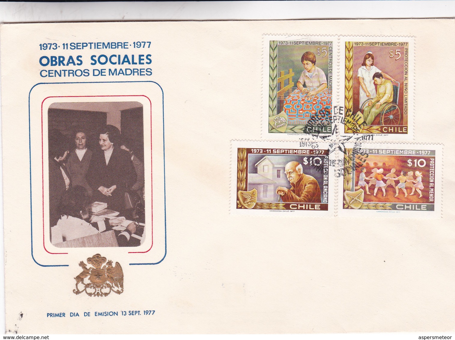 OBRAS SOCIALES CENTRO DE MADRES-FDC 1977 CHILE CHILI- BLEUP - Chile