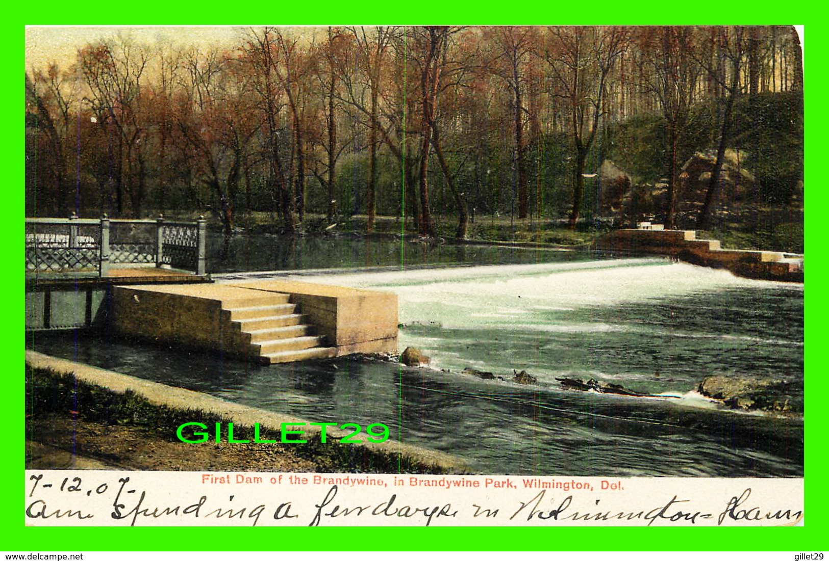 WILMINGTON, DE - FIRST DAM OF THE BRANDYWINE, IN BRANDYWINE PARK - TRAVEL IN 1907 - THE CENTRAL NEWS CO - - Wilmington