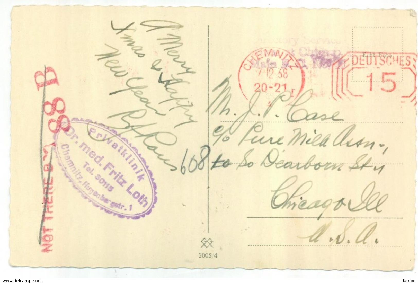 Postcard - From CHEMNITZ To USA - 1938 - Overprint '' NOT THERE '' - Machines à Affranchir (EMA)