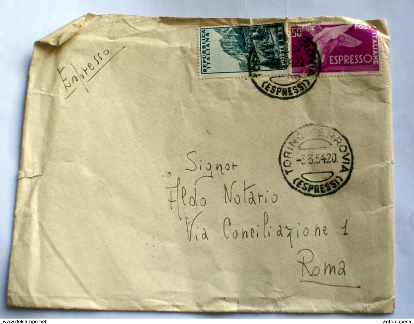 ITALIA 1954, ESPRESSO LIRE 50 E CORTINA D'AMPEZZO VIAGGIATO - Eilpost/Rohrpost