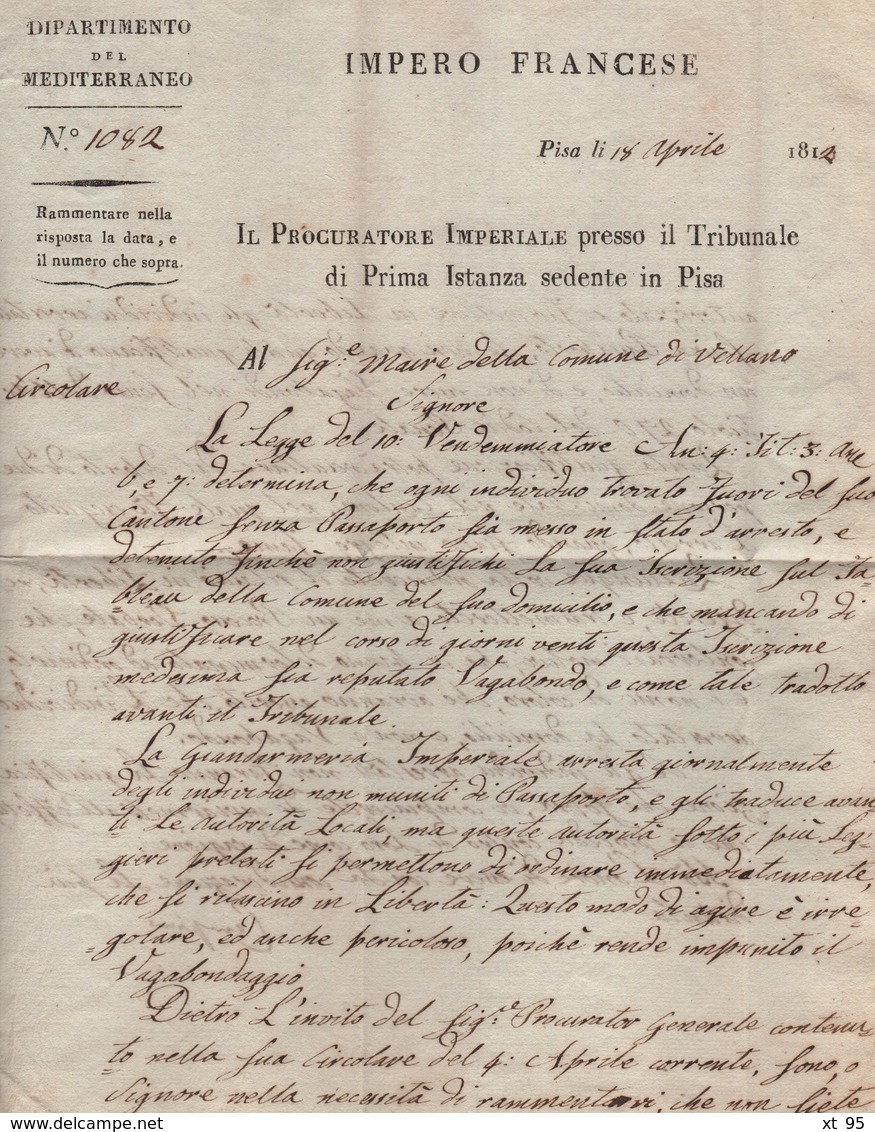 Pise - 113 - 1812 - Procureur Imperial - Departement Conquis De La Mediterranee - 1792-1815: Veroverde Departementen