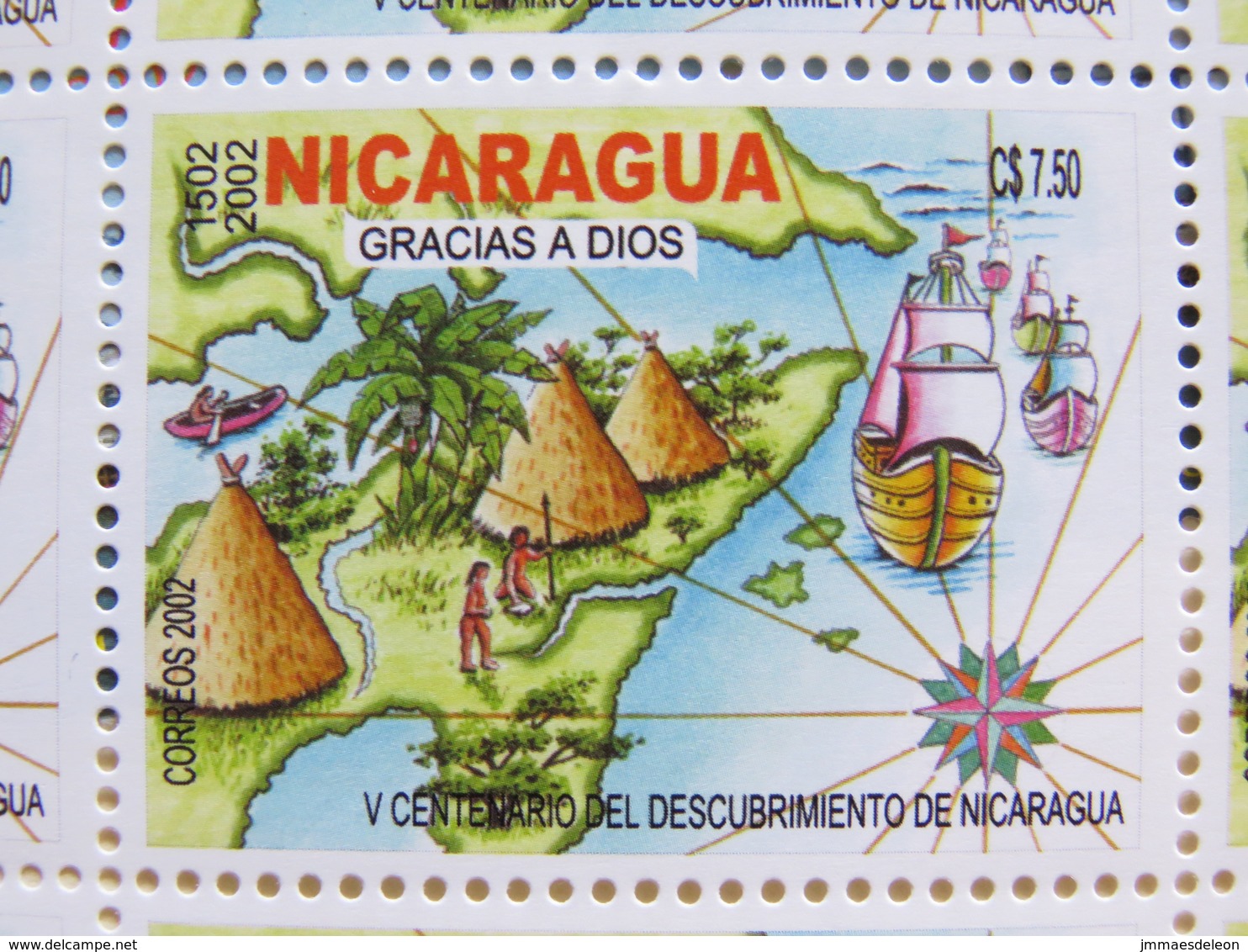 Nicaragua 2002 MINT 500 Anniversary Discovery Of America - Map Ships Indians Banana "Gracias A Dios" - Nicaragua