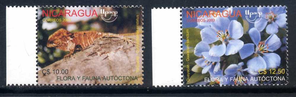 Nicaragua 2003 -  UPAEP - America Issue - Flora And Fauna - Flowers Lizard - Nicaragua