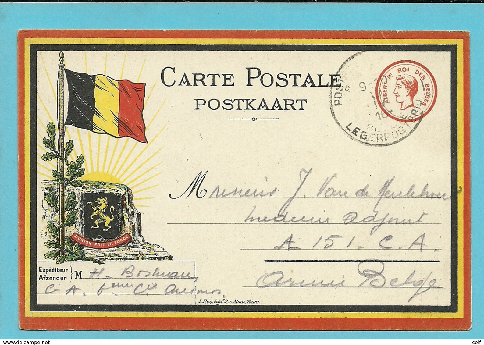 Kaart (drapeaux) Met Stempel PMB Op 15/4/16 Verzonden Van CAMP D'AVOURS - Army: Belgium