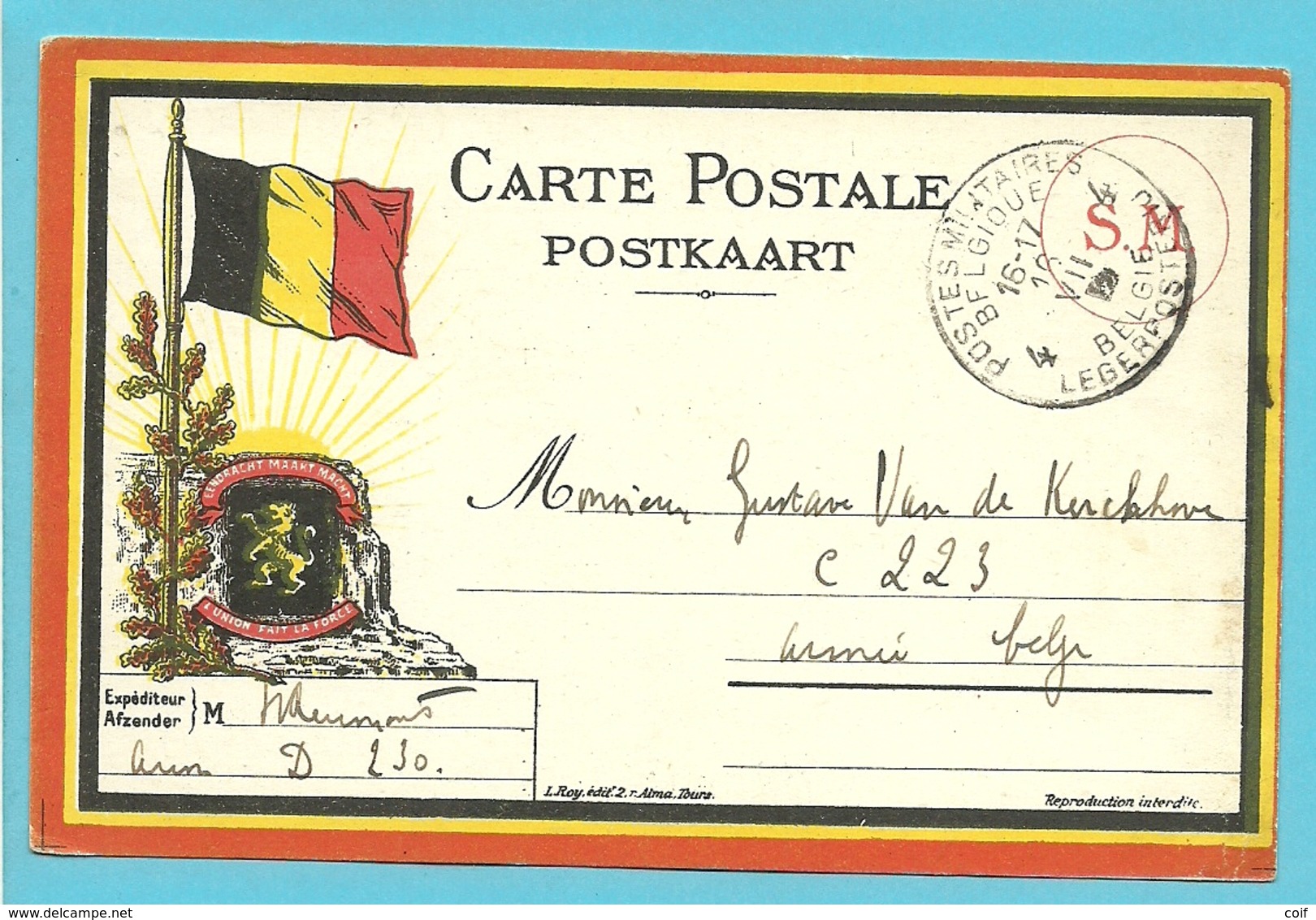 Kaart (drapeaux) Met Stempel PMB 4 - Army: Belgium