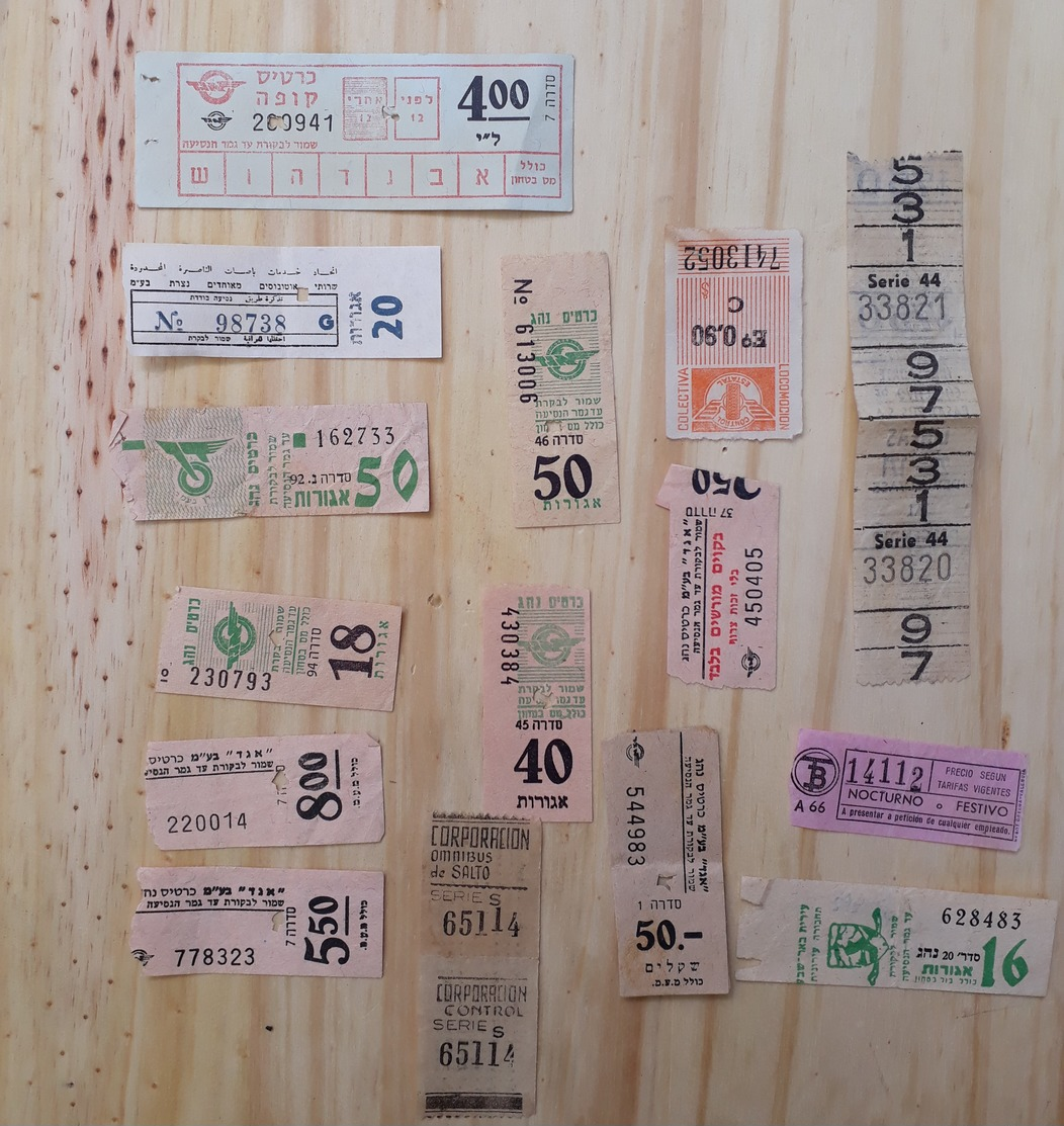 07 LOT OF 15, ANTIQUE, TICKETS OF BUS, ISRAEL, AND OTHERS - Autres & Non Classés