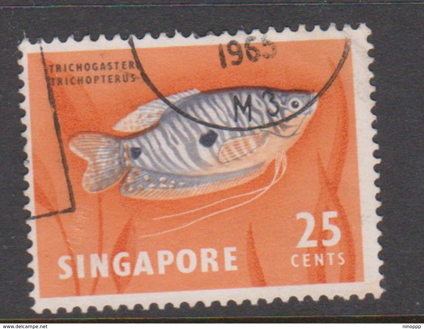 Singapore 76 1962-66 Fishes Orchids And Birds Definitives,25c Two Spots Goramy Fish Used - Singapore (1959-...)