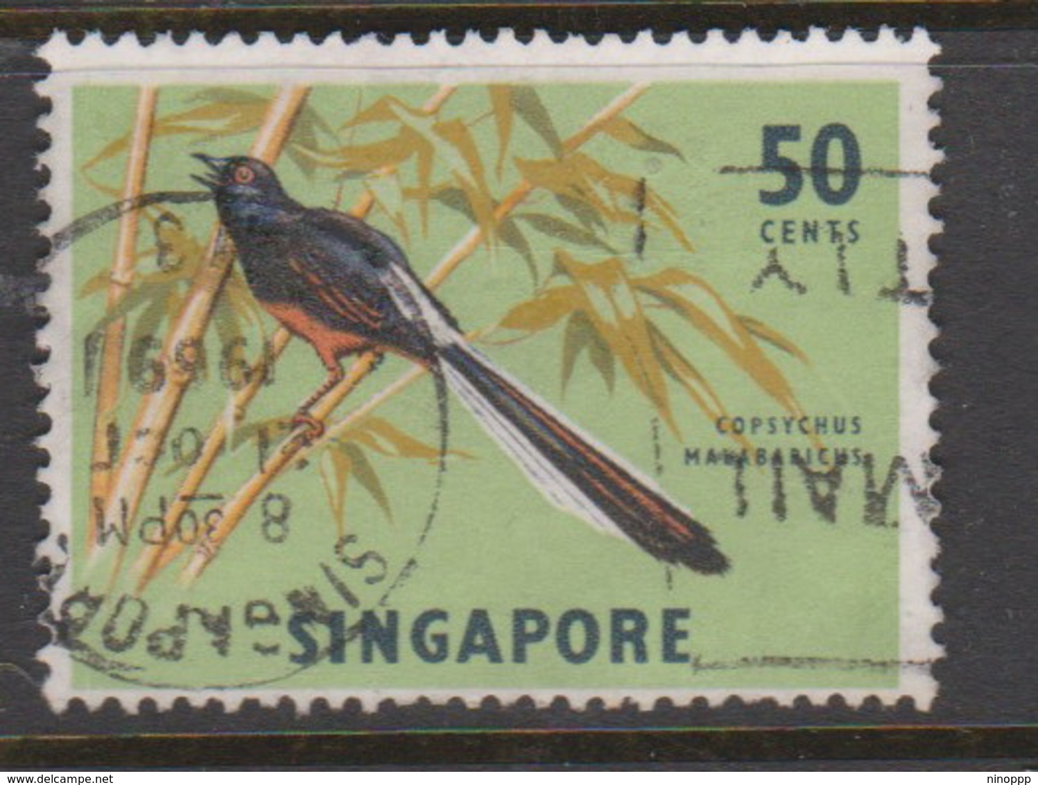 Singapore 78 1962-66 Fishes Orchids And Birds Definitives,50c White-rumped Shama Fish Used - Singapore (1959-...)