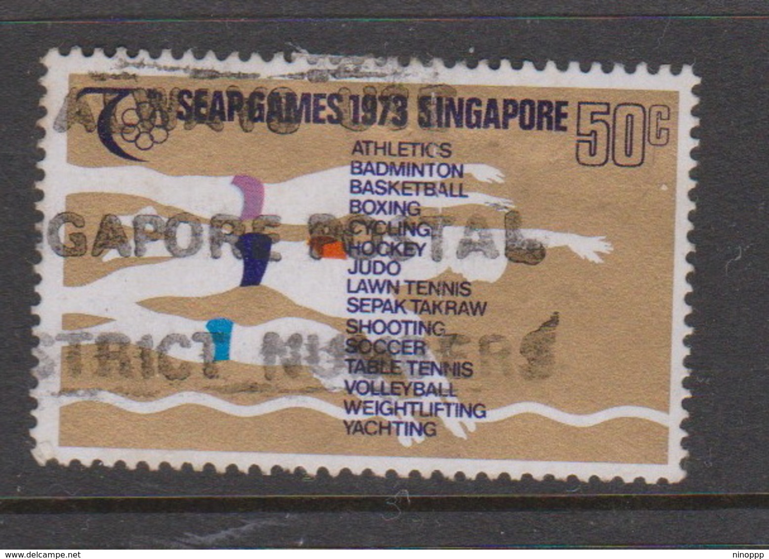 Singapore 213 1973 SEAP Games,50c Swimming,used - Singapore (1959-...)