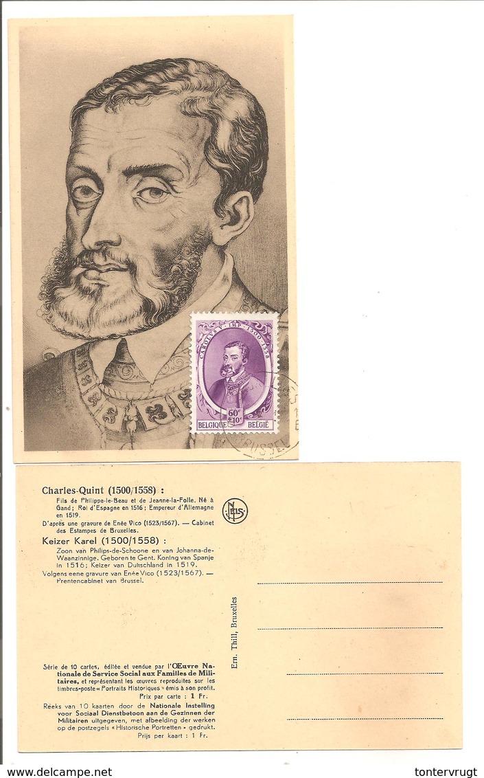 CM Belgique 1941 Carles Quint.Keizer Karel.Cachet Postal Brussel.Enée Vico - 1934-1951