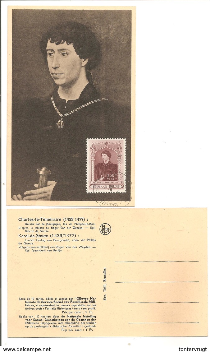 CM Belgique 1941 Charles-le-Téméraire.Karel-de-Stoute. Cachet Postal Brussel. Roger Van Der Weyden - 1934-1951