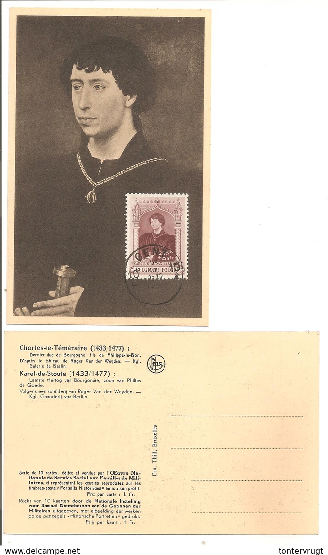 CM Belgique 1941 Charles-le-Téméraire.Karel-de-Stoute. Cachet Postal Gent.Roger Van Der Weyden - 1934-1951