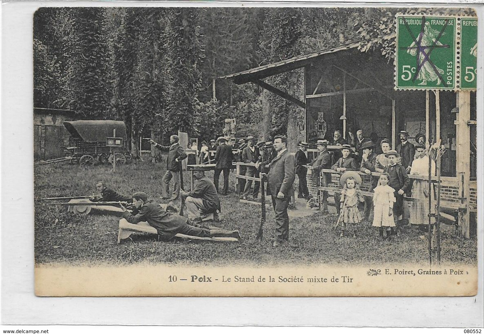 80 POIX . Stand De Tir Animé , édit : E Poiret , écrite En 1908 , état Extra - Poix-de-Picardie