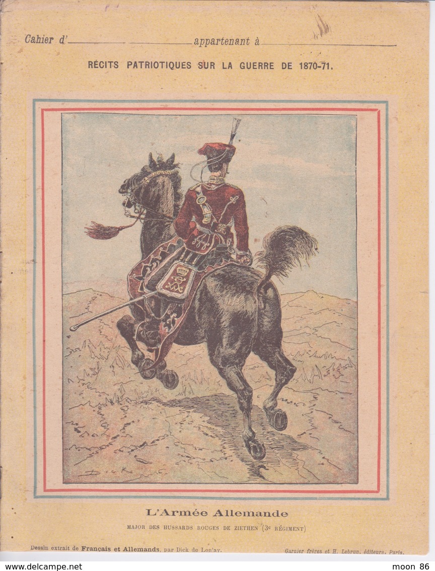 PROTEGE CAHIER ILLUSTRÉ ANCIEN - ILLUSTRATION ARMÉE ALLEMANDE GUERRE 1870 1871 MAJOR DES HUSSARD ROUGES DE ZIETHEN - Protège-cahiers