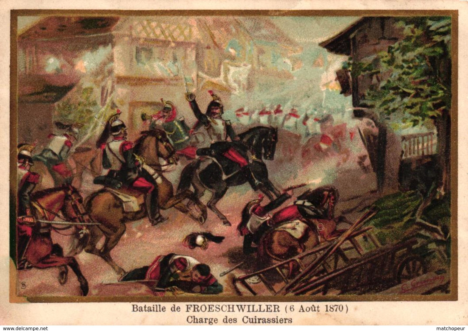 CHROMO - BATAILLE DE FROESCHWILLER 6 AOUT 1870 CHARGE DES CUIRASSIERS - Autres & Non Classés