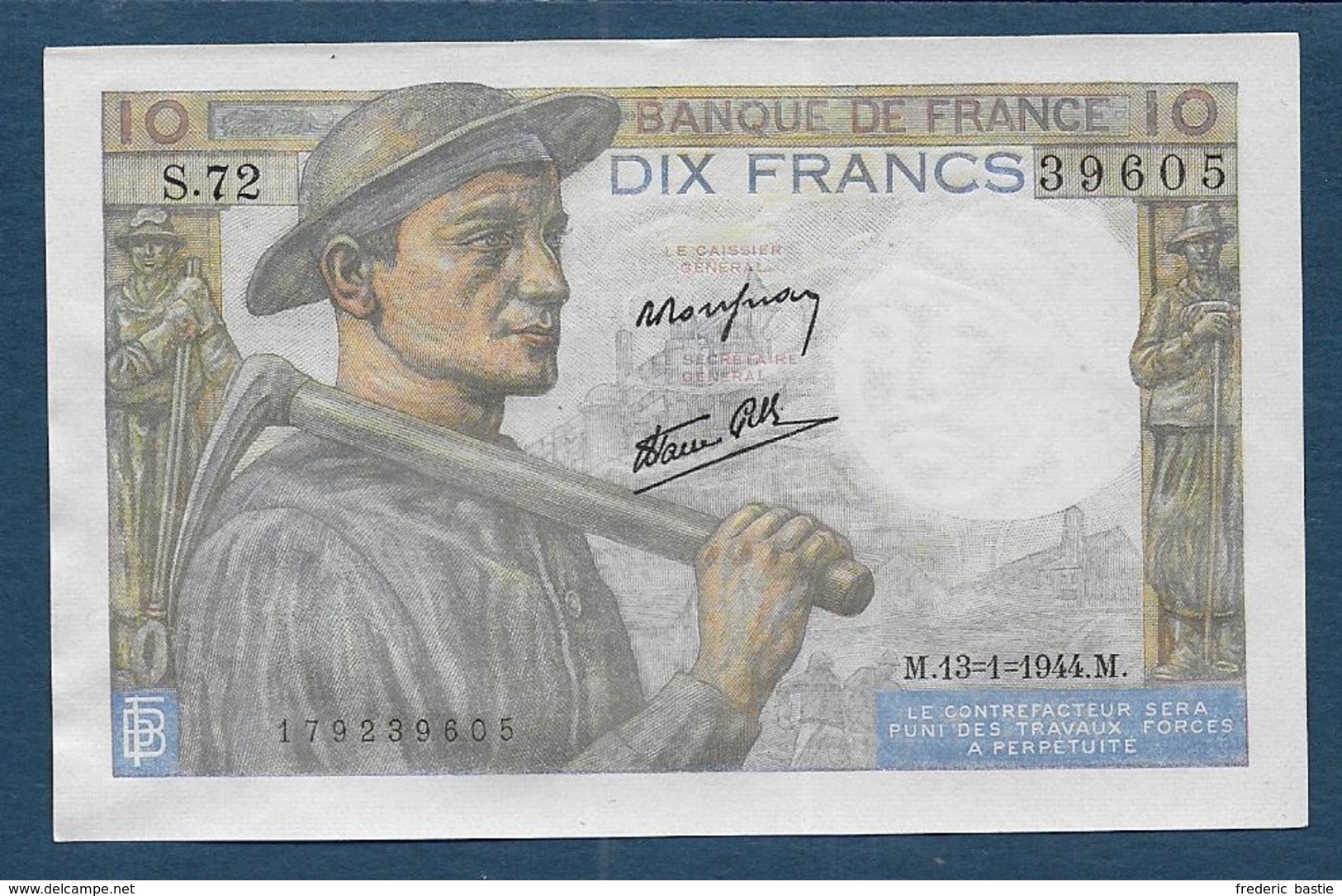 Billet 10 F  Mineur Du 13 - 1 - 1944 - 10 F 1941-1949 ''Mineur''