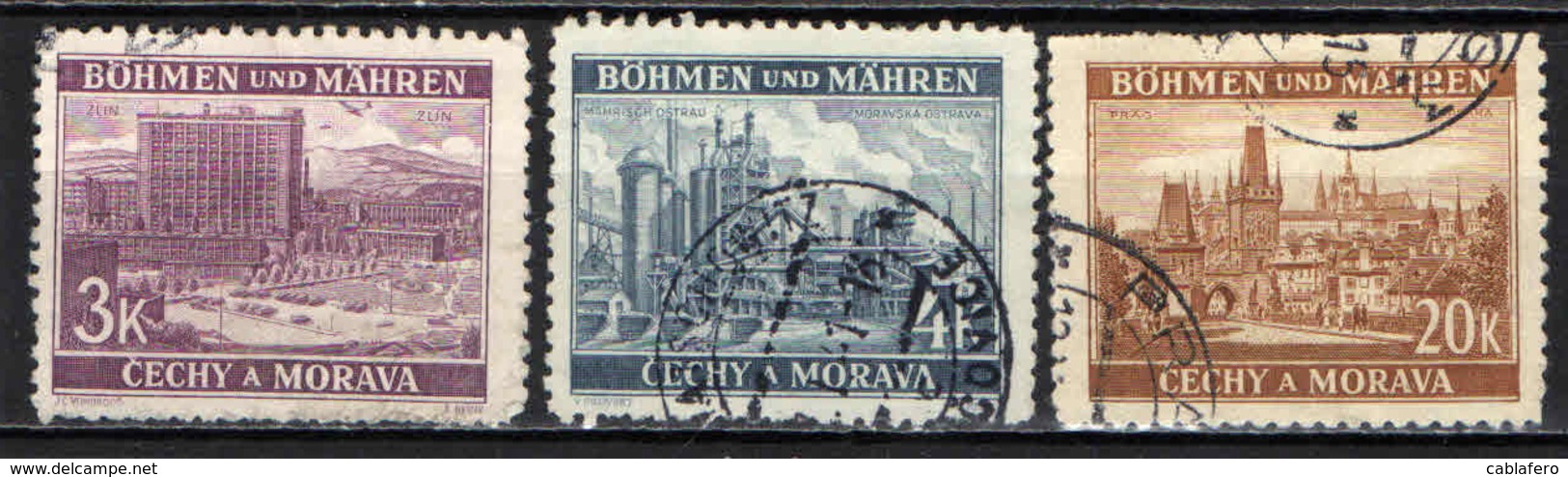 BOEMIA E MORAVIA - 1939 - VEDUTE DI CITTA': ZLIN, OSTRAVA, PRAGA - USATI - Usati