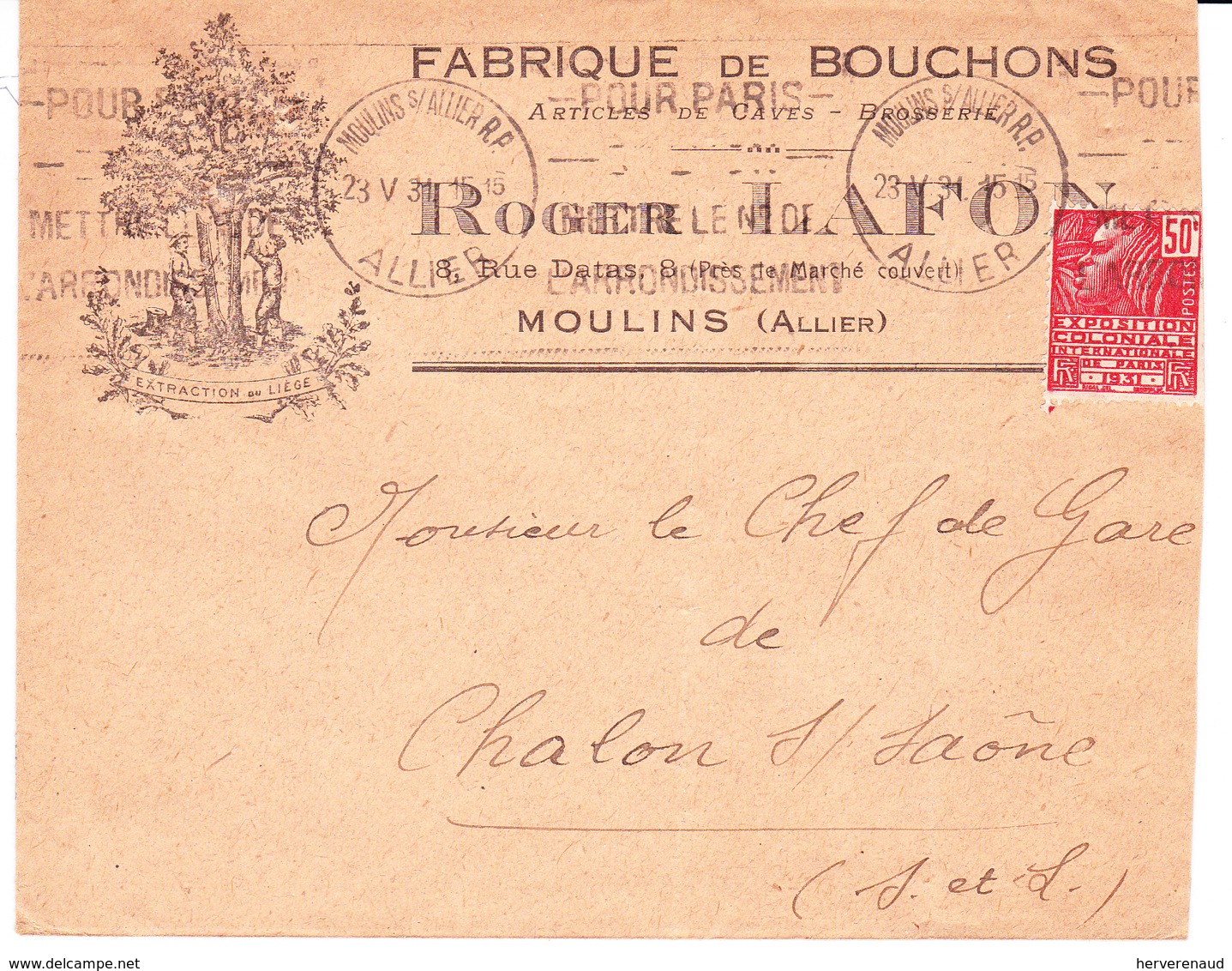 YT 272 Sur Enveloppe Ets Lafon à Moulins, Pour Chalon-sur-Saône (1931) - Covers & Documents