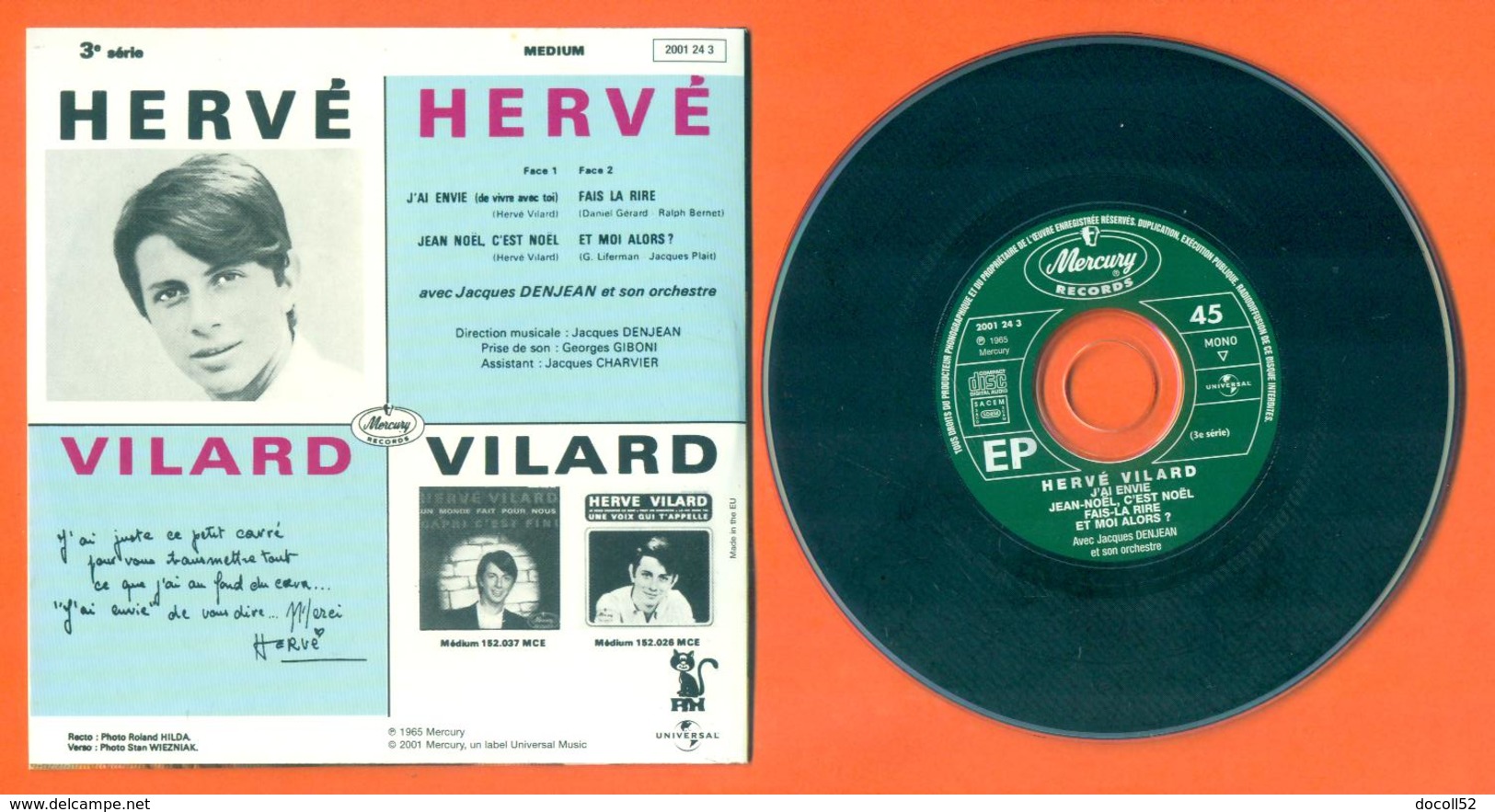 Hervé Vilard CD 4 Titres Pochette Reproduction Du 45 Tours De L'époque - 2 Scans - Verzameluitgaven